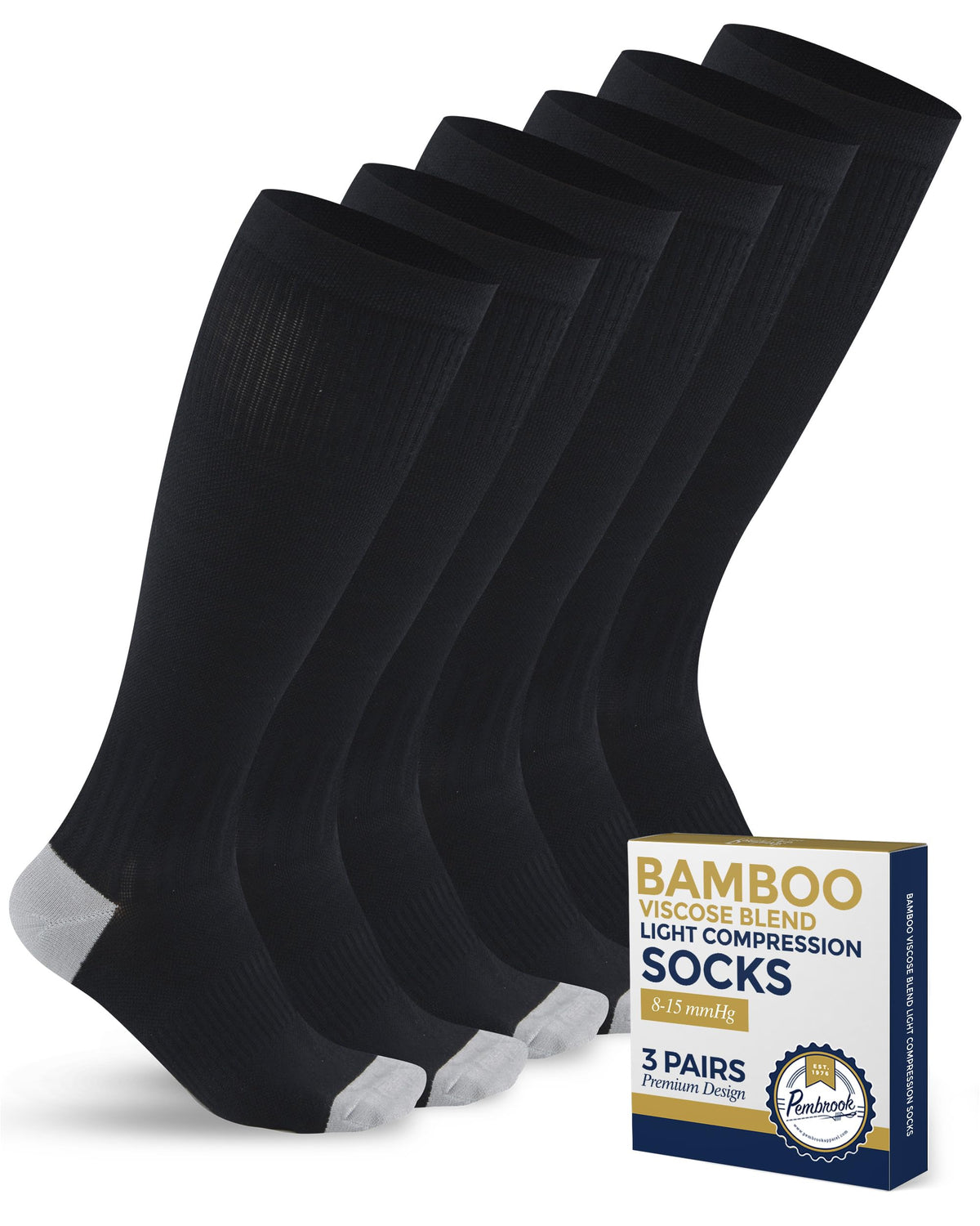 Bamboo Viscose 3 Pairs 8-15 mmhg Knee High Compression Socks Q185