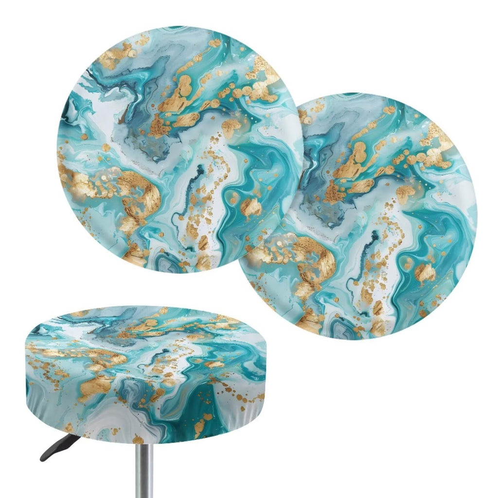 Teal Gold Marble 2 Pack Round Bar Stool Seat Cover F479095