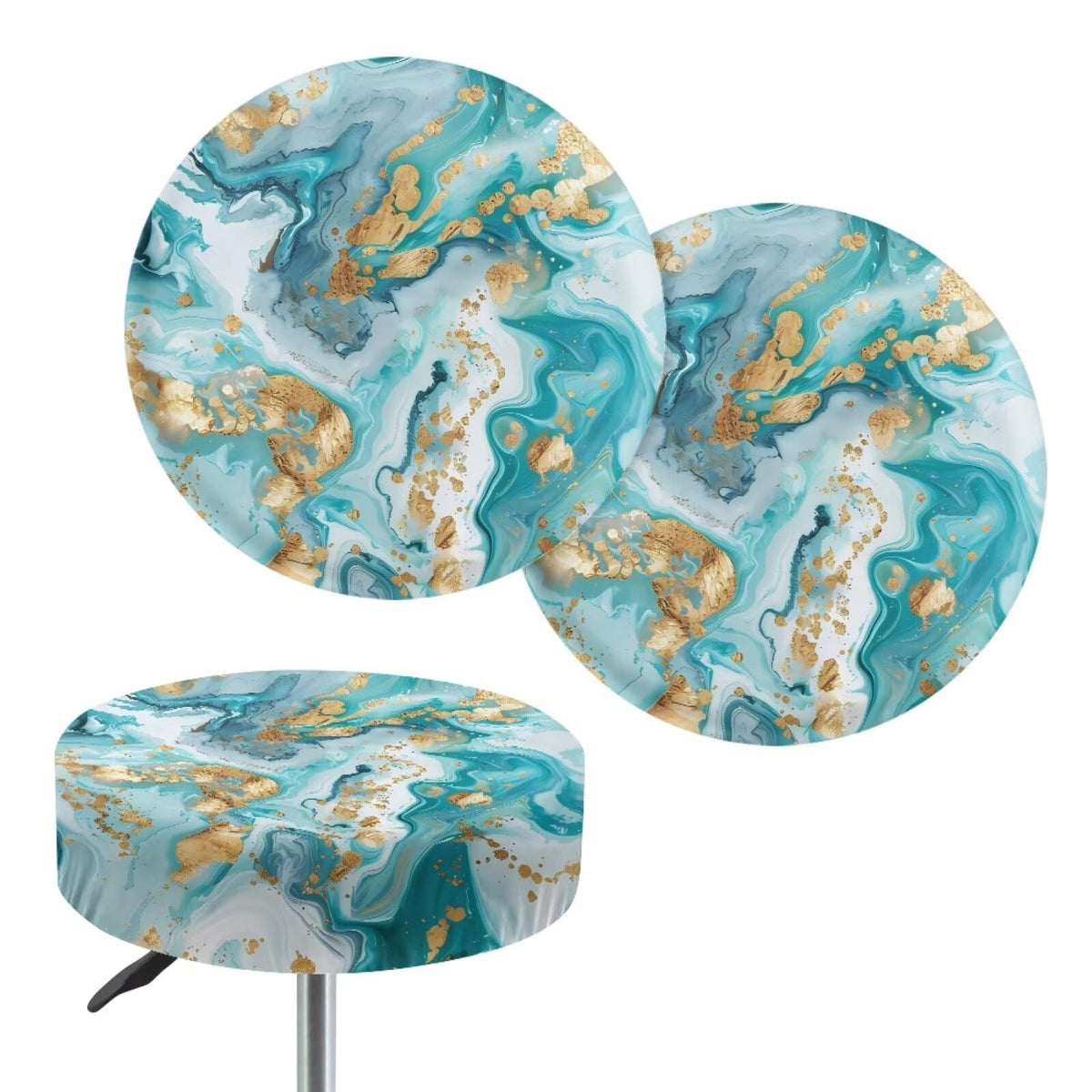 Teal Gold Marble 2 Pack Round Bar Stool Seat Cover F479095