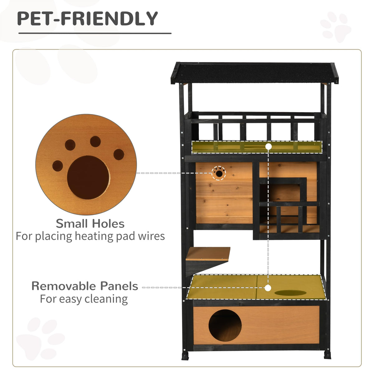3-Story Wooden Outdoor Cat House with Raised Floor J24371