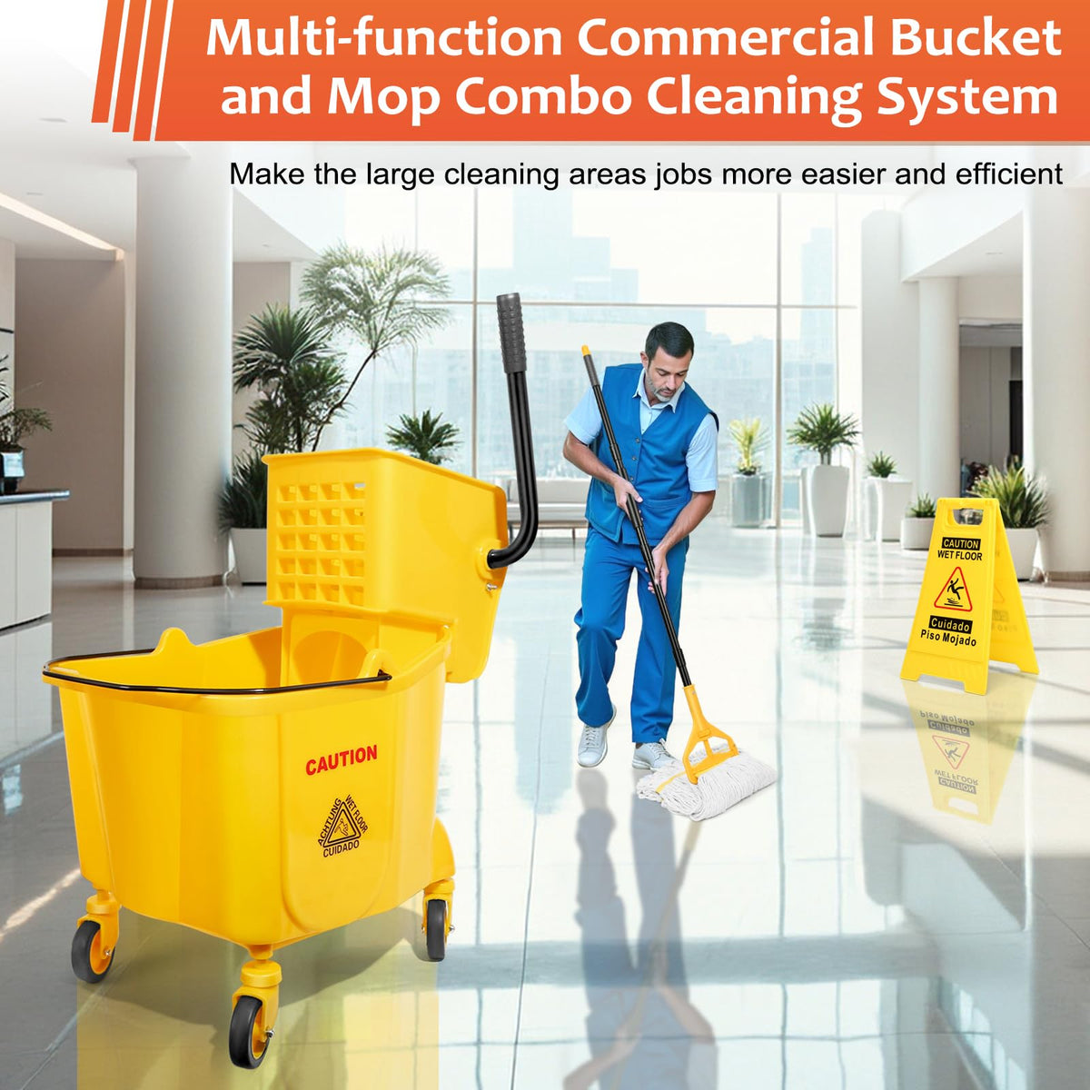 35 Qt Mop Bucket with Side Press Wringer on Wheels Y290