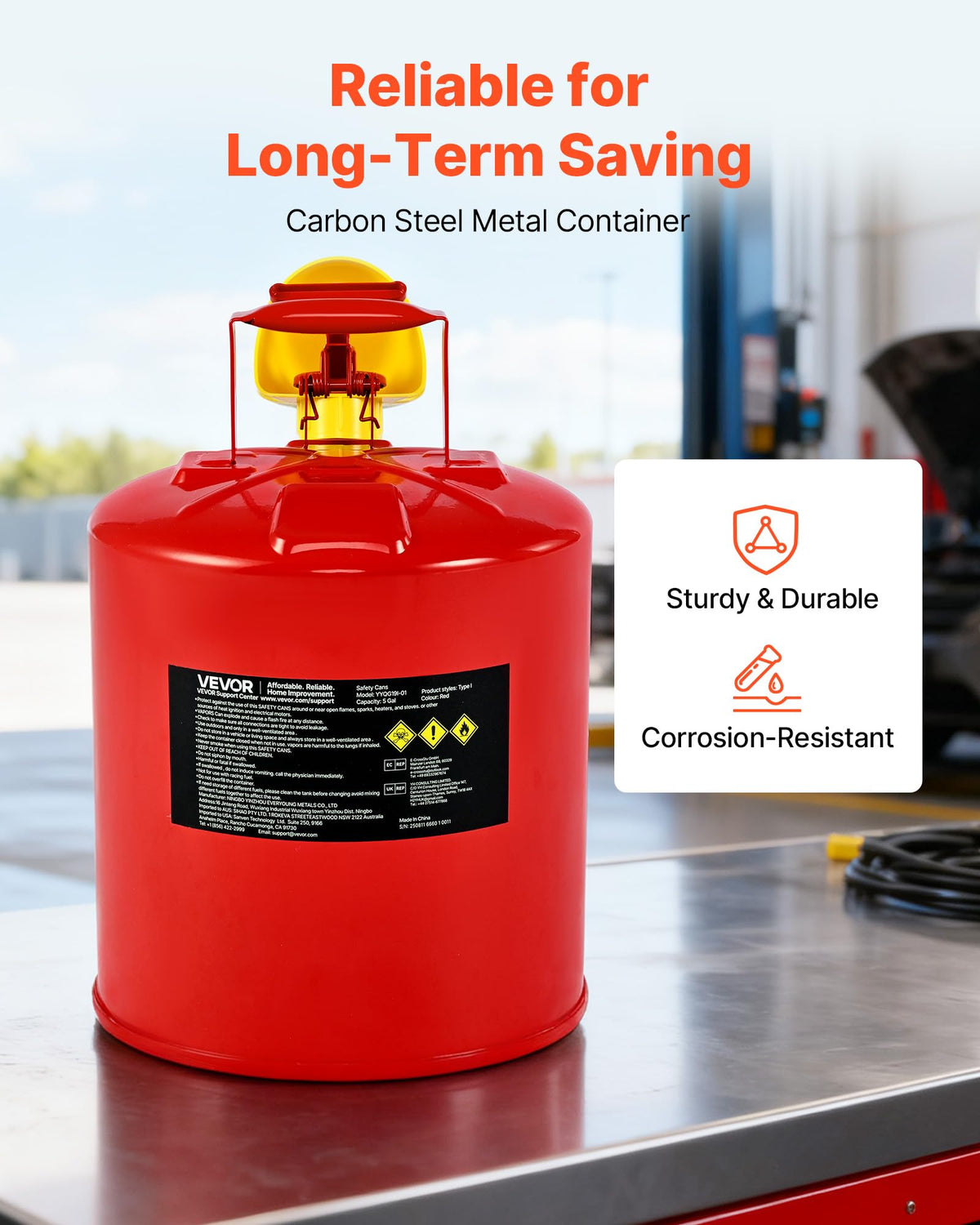 5 Gallon Red Metal Safety Gas Can with Flame Arrester V1864