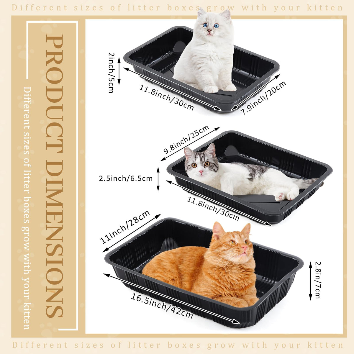 30 Pcs Disposable Plastic Cat Litter Trays 3 Sizes Black Q9219