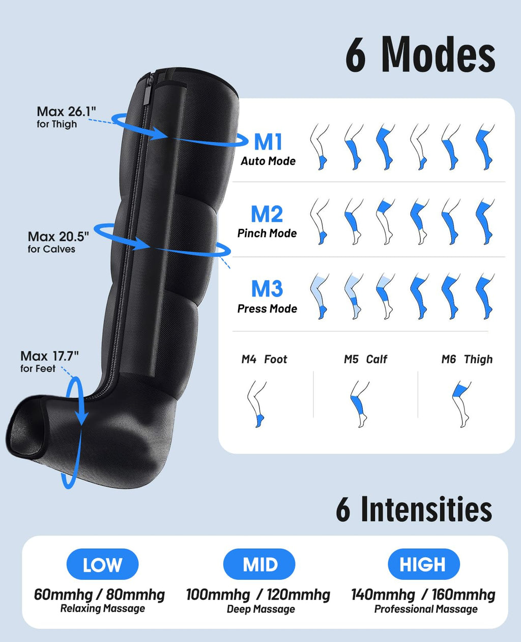 Leg Air Compression Massager with Zipper Boots 6 Modes C137912