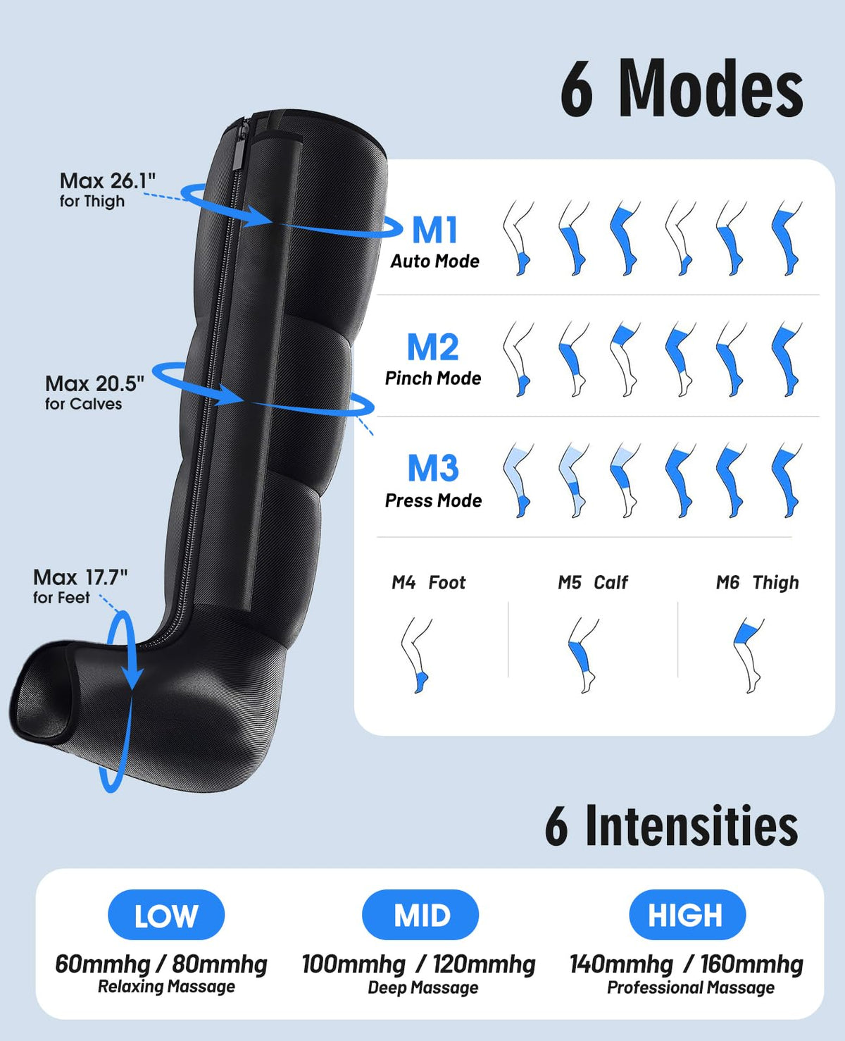 Leg Air Compression Massager with Zipper Boots 6 Modes C137912