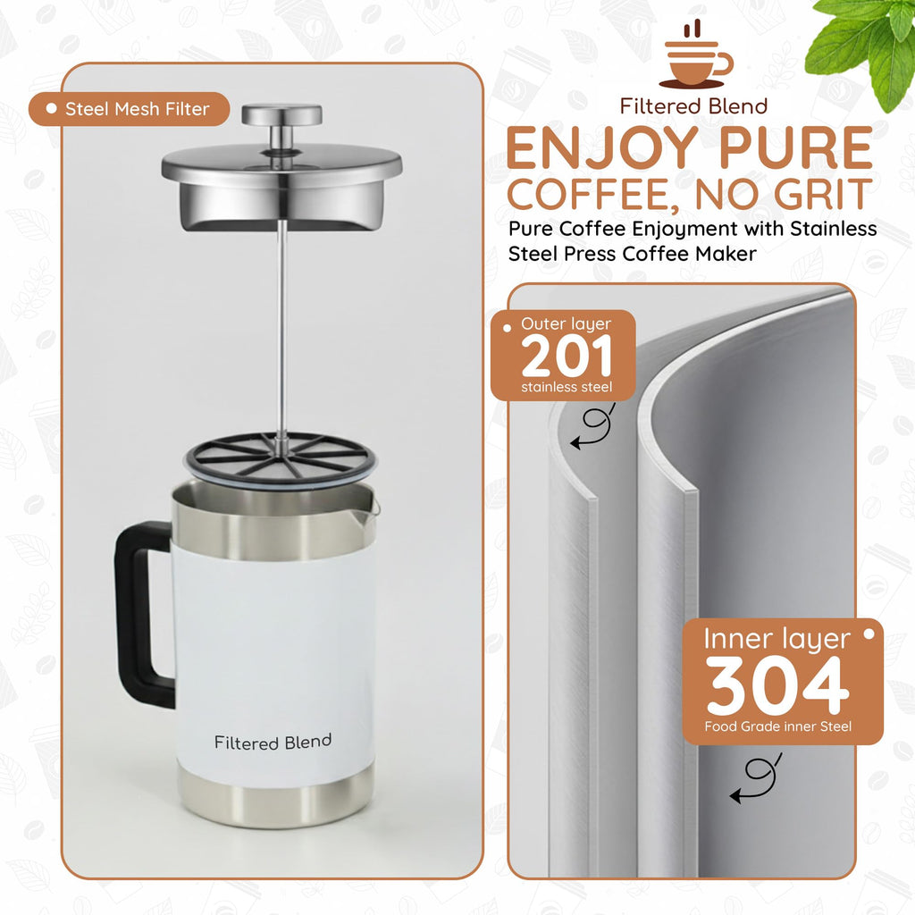 54 oz White Stainless Steel French Press Coffee Maker T201