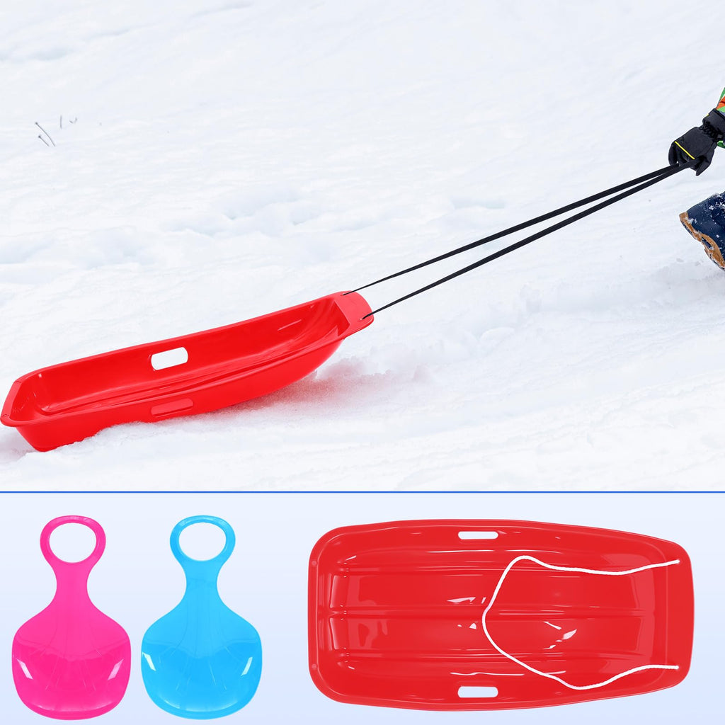 3 Pcs 35 Inch Plastic Snow Sleds with Rope N5162