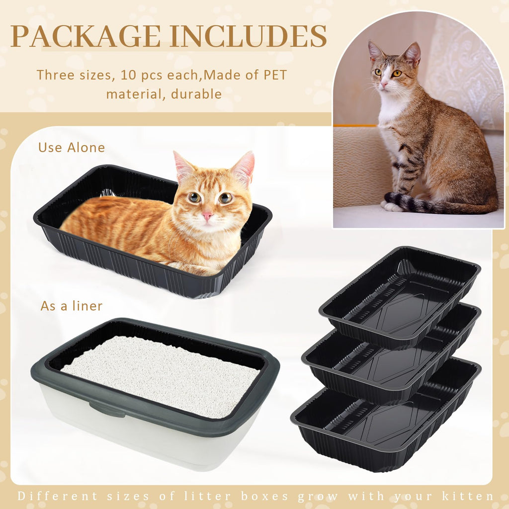 30 Pcs Disposable Plastic Cat Litter Trays 3 Sizes Black Q9219