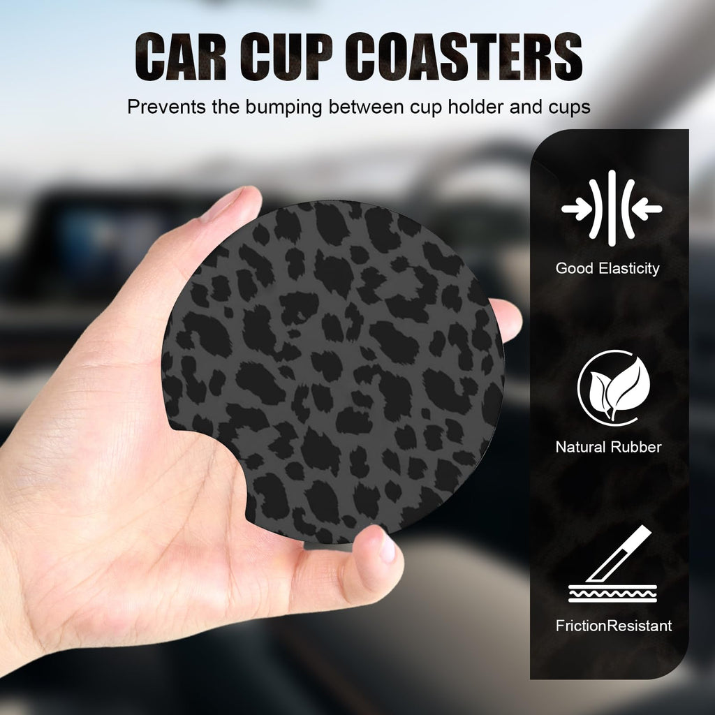 2 PCS Non-Slip Rubber Cheetah Print Car Cup Coasters B63216