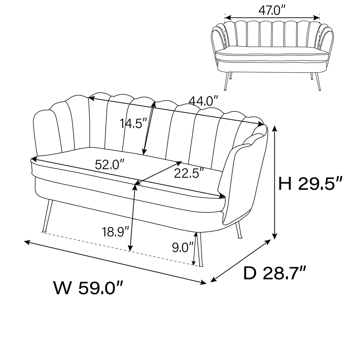 Light Gray Small Loveseat Sofa I203