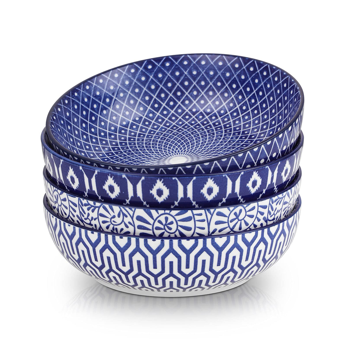 Ceramic Pasta Bowls Set of 4, 30 OZ Vintage Blue B726