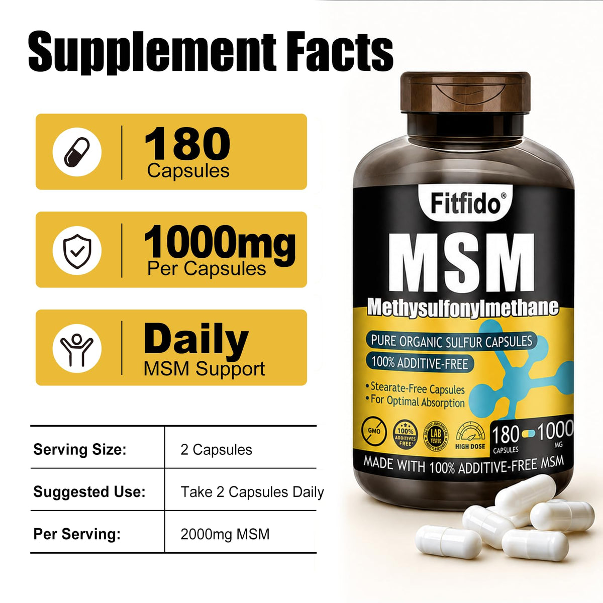 MSM Capsules 1000mg 180 Count T4696