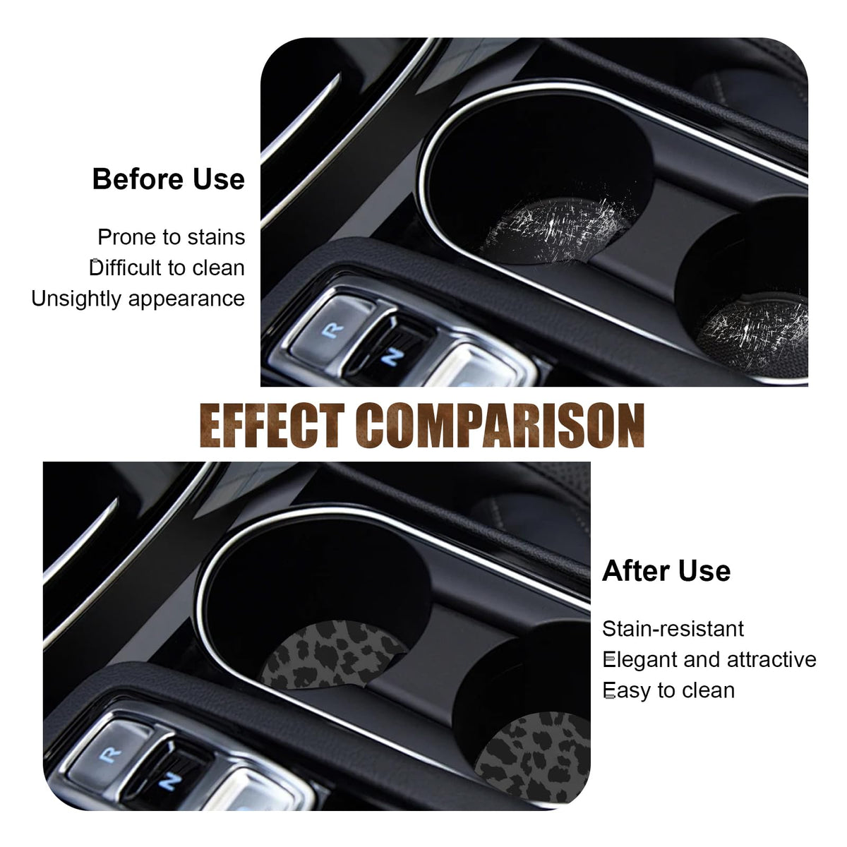 2 PCS Non-Slip Rubber Cheetah Print Car Cup Coasters B63216