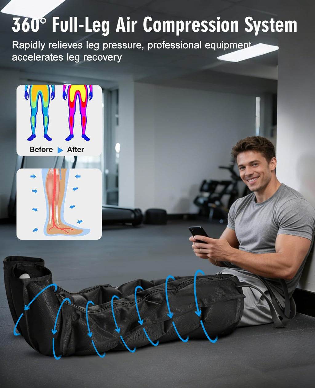 Leg Air Compression Massager with Zipper Boots 6 Modes C137912
