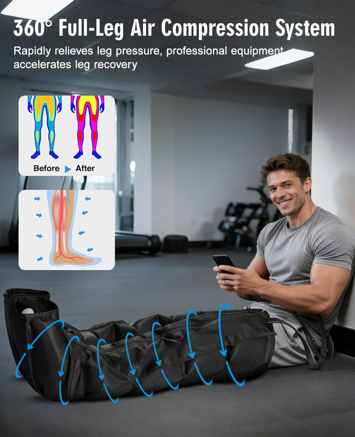 Leg Air Compression Massager with Zipper Boots 6 Modes C137912