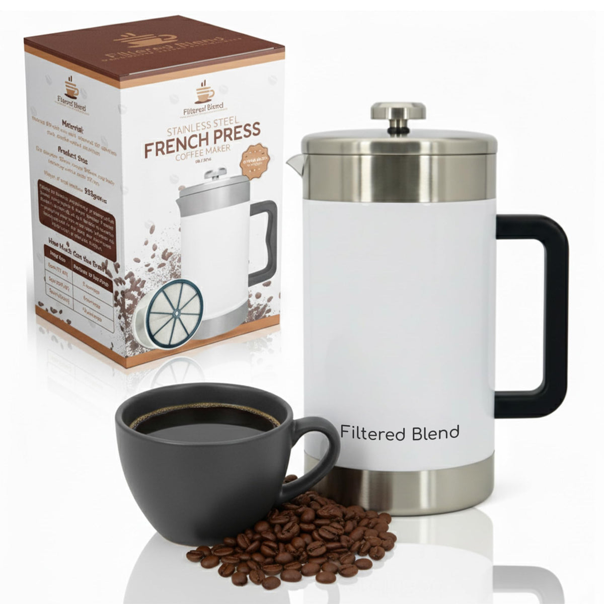 54 oz White Stainless Steel French Press Coffee Maker T201