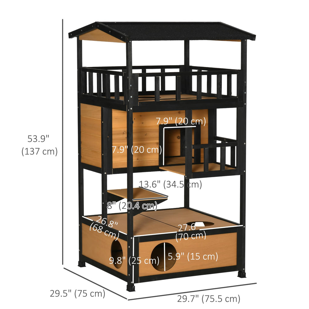 3-Story Wooden Outdoor Cat House with Raised Floor J24371