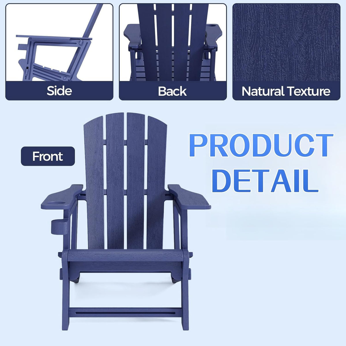 Navy Blue All Weather Plastic Adirondack Chair with Cup Holder O21084