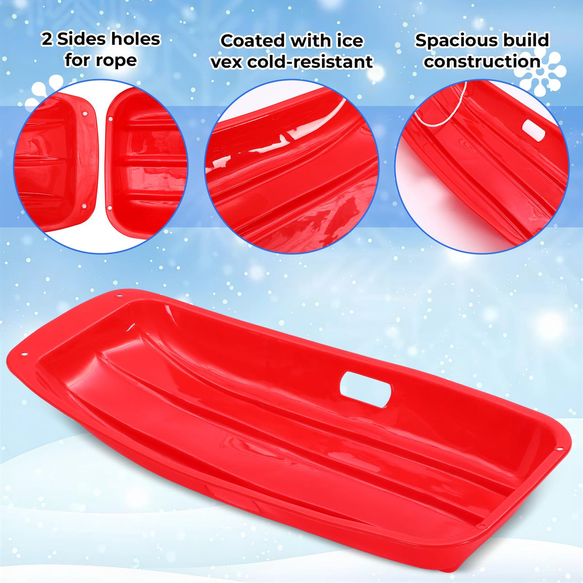 3 Pcs 35 Inch Plastic Snow Sleds with Rope N5162
