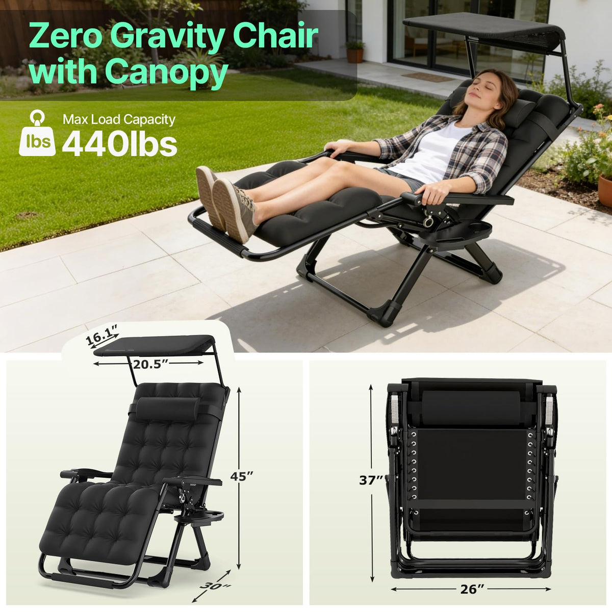 Zero Gravity Reclining Camping Chair with Canopy I290