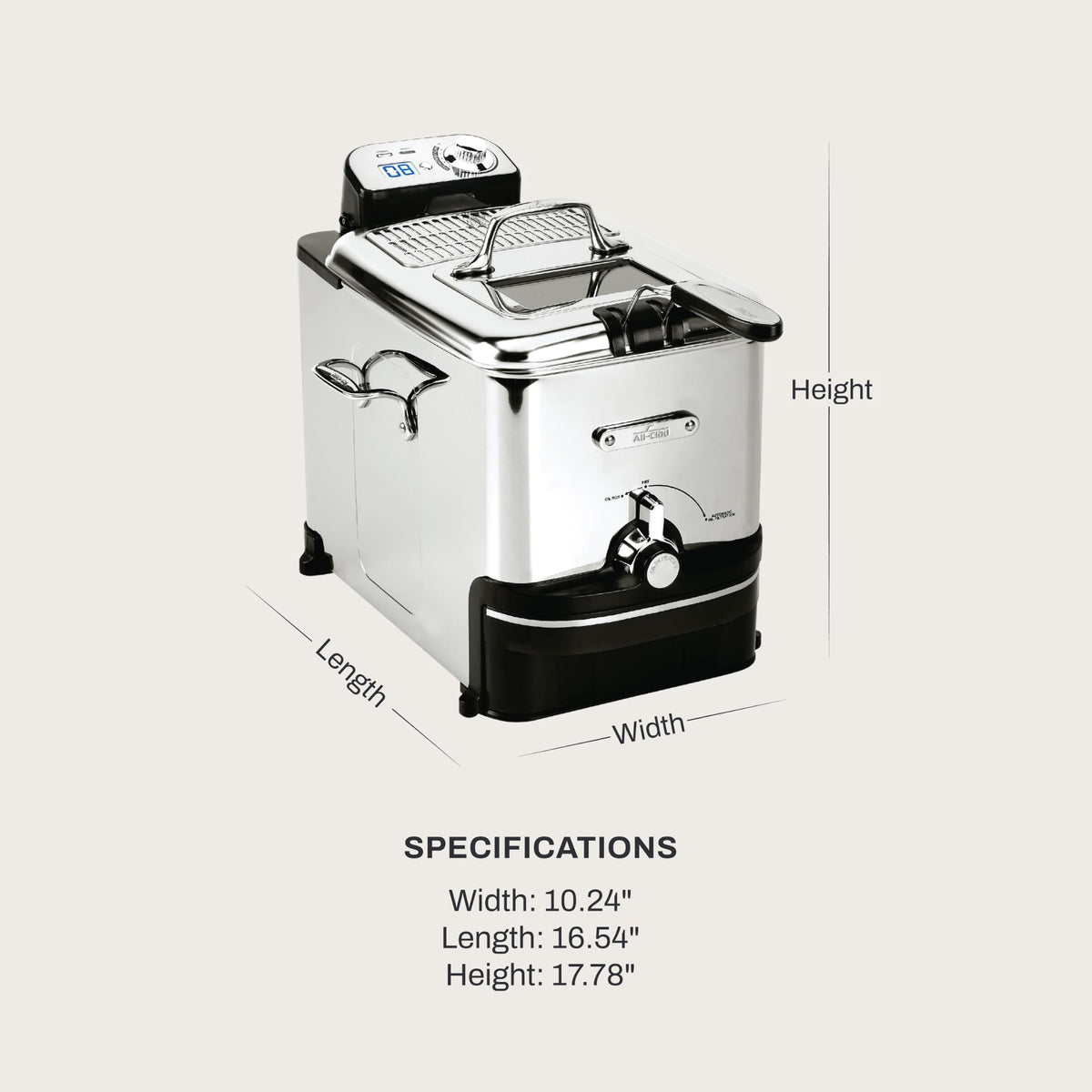 Electric Deep Fryer with Basket and Lid, Stainless Steel, 1700W G30120
