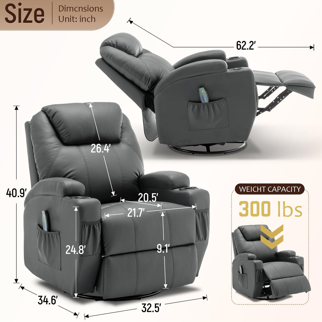 Massage Heat 360° Swivel Rocking Recliner Chair with Remote and Cup Holder I98266