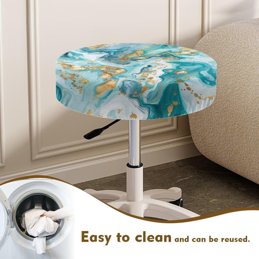 Teal Gold Marble 2 Pack Round Bar Stool Seat Cover F479095