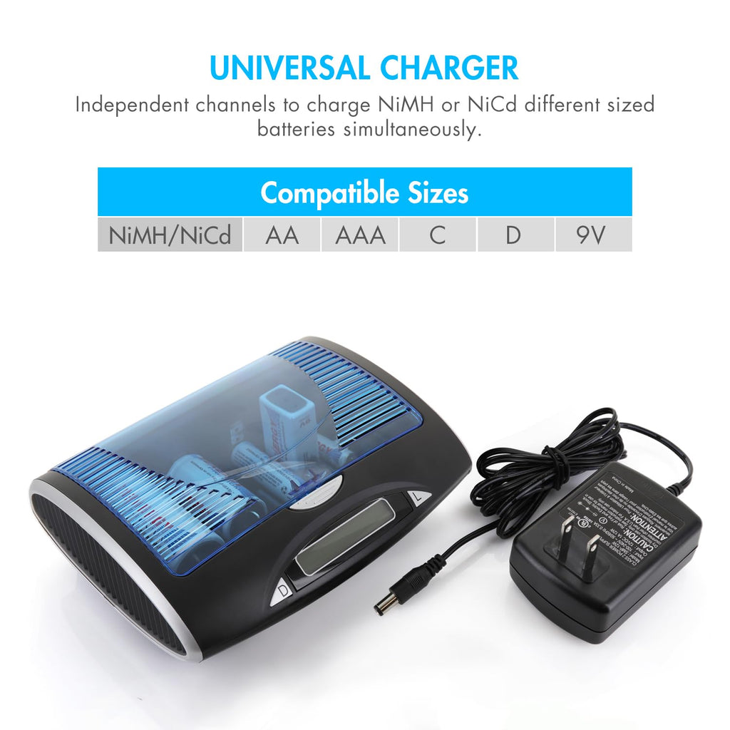 Rechargeable C Batteries and LCD Smart Battery Charger, 4 Pack L3211