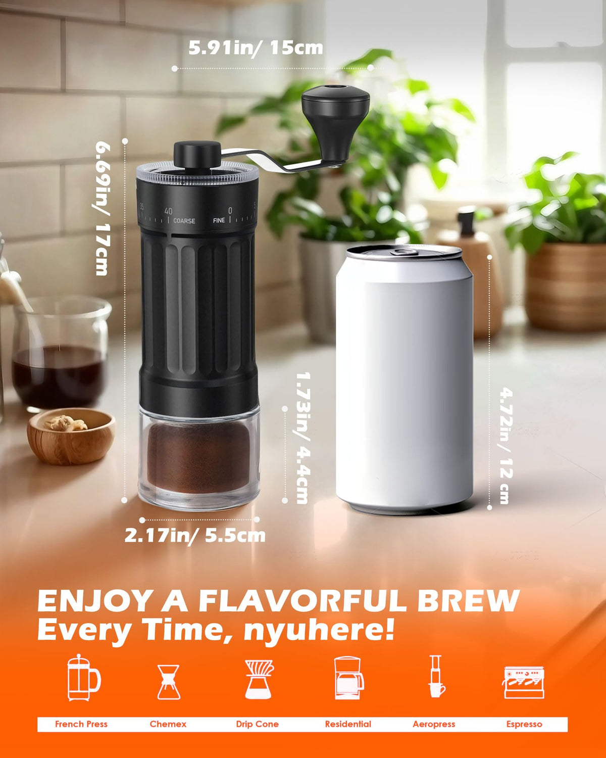 Manual Ceramics Burr Coffee Grinder with 40 Adjustable Settings J43785