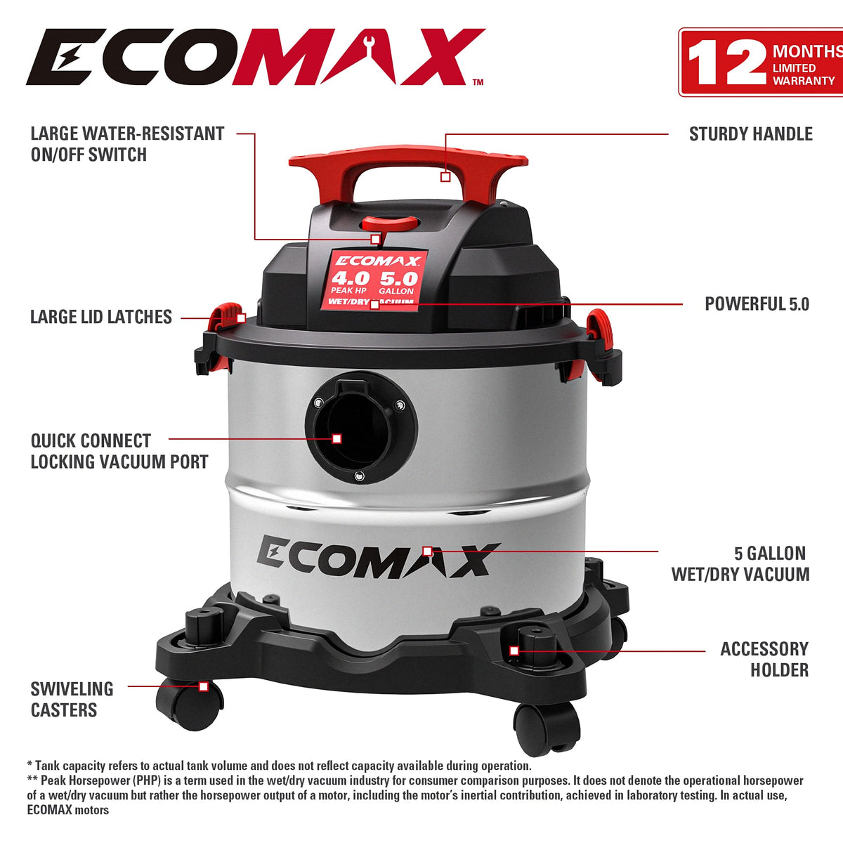 Wet and Dry 5 Gallon 4 HP Stainless Steel Shop Vacuum G935