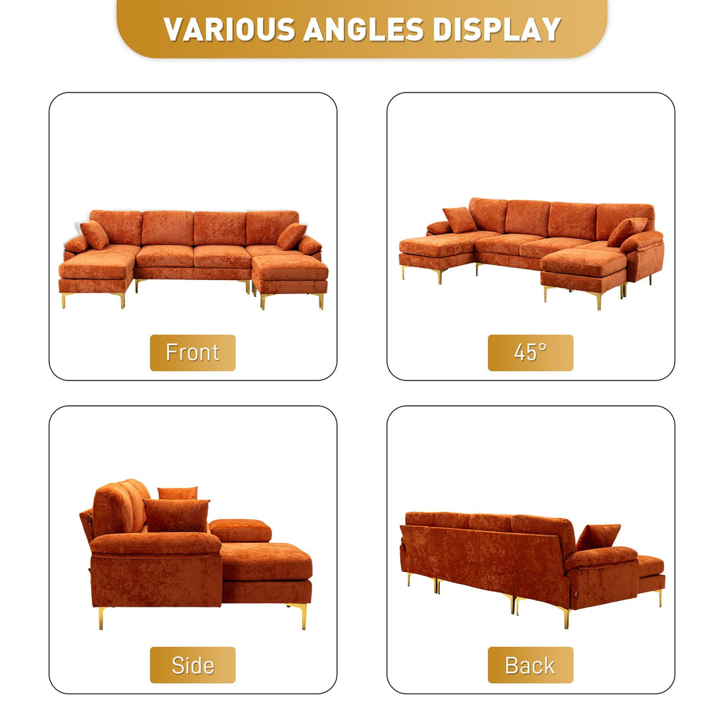 114" U-Shaped Velvet Sectional Couch with Ottoman L621