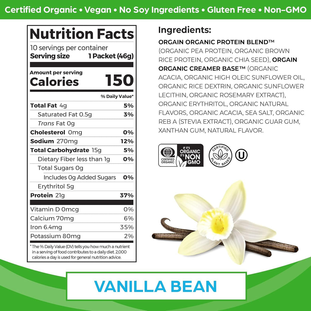 Organic Vegan Protein Powder Travel Packs Vanilla Bean and Chocolate Fudge 10 Packets Each G386239