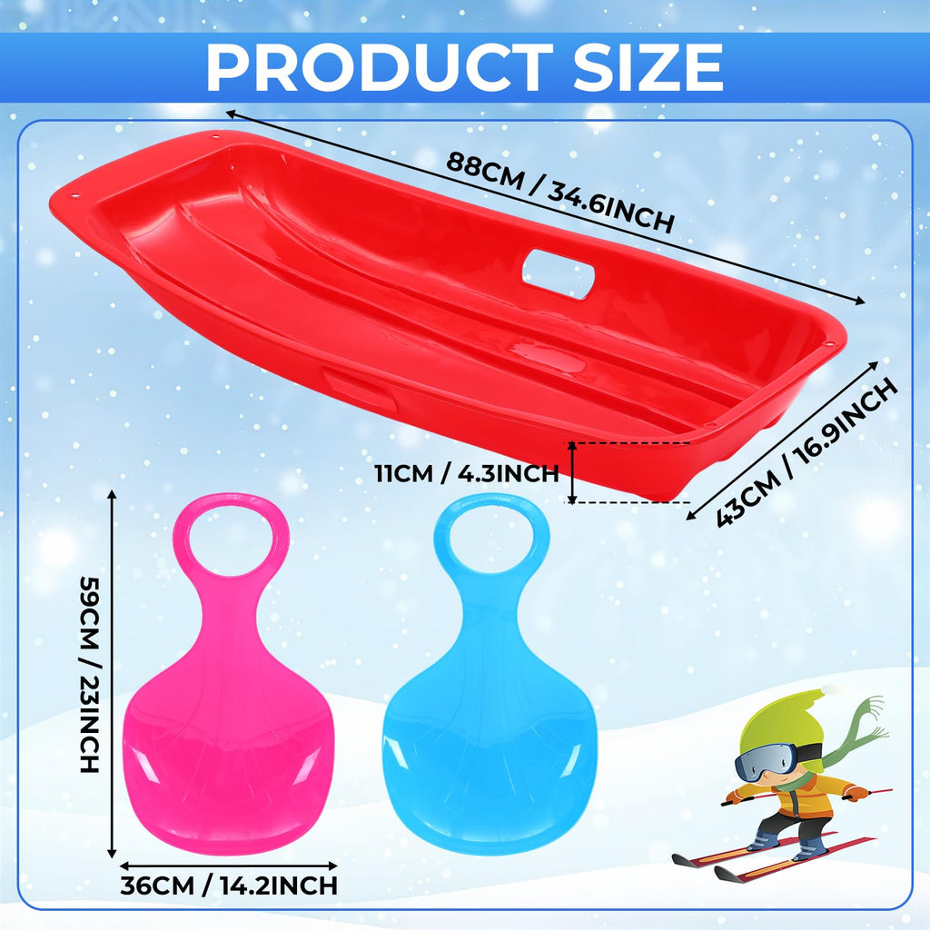 3 Pcs 35 Inch Plastic Snow Sleds with Rope N5162