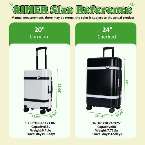 20-inch White PC Hardshell Carry-On Luggage with Spinner Wheels P6555