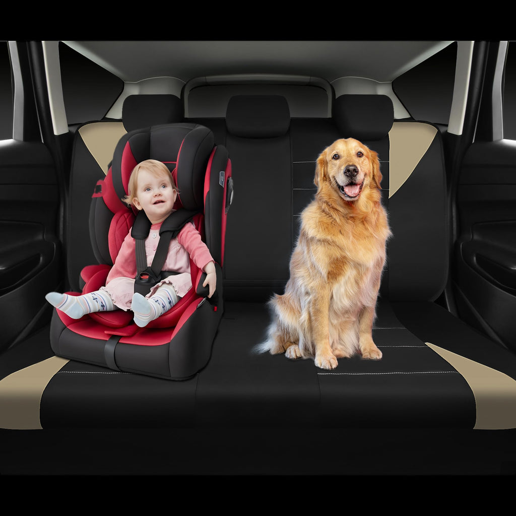 Waterproof Car Seat Covers Full Set Black and Beige J927846