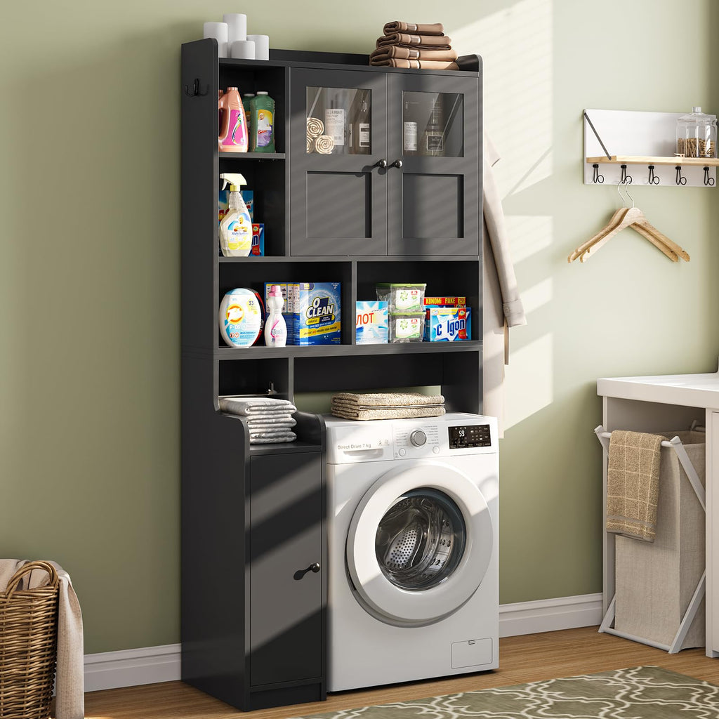 Over The Toilet Storage Cabinet with Glass Doors & Toilet Paper Holder Stand J7884