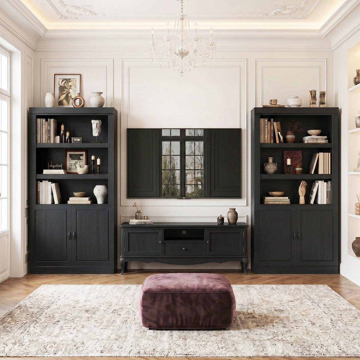 71" Tall Black Bookshelf with Doors and Adjustable Shelves Z898