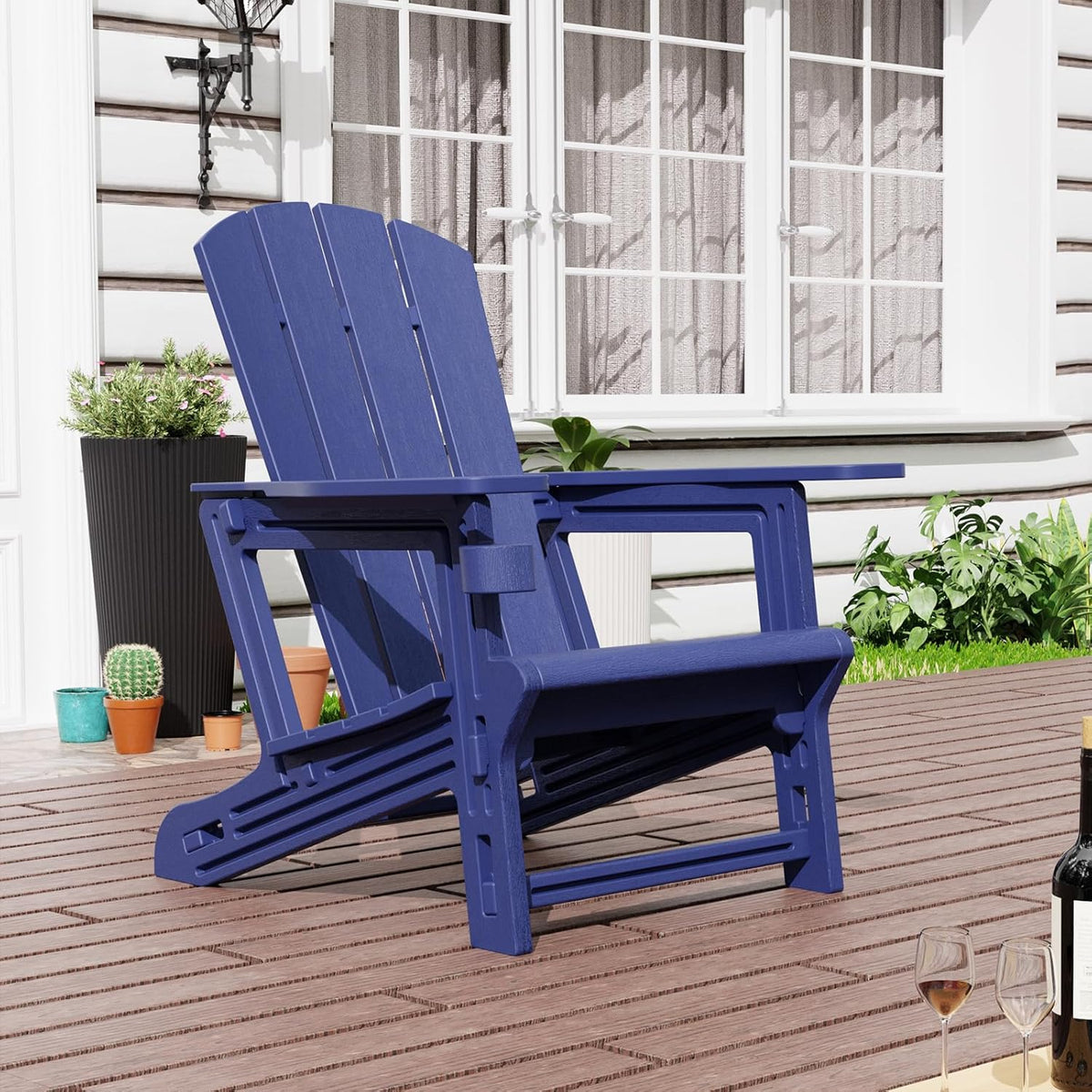 Navy Blue All Weather Plastic Adirondack Chair with Cup Holder O21084