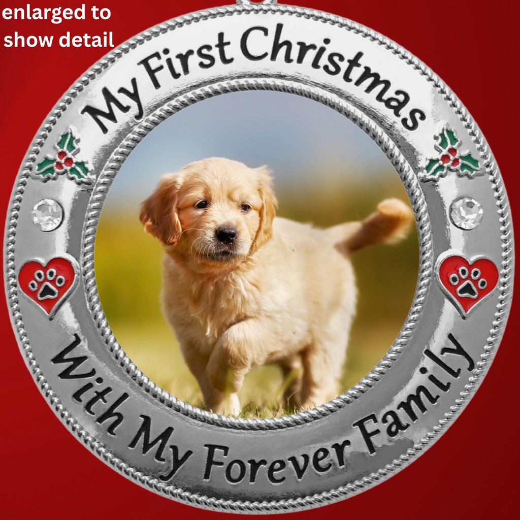 Dog Photo Ornament with Red Heart, 3 Inch B4837