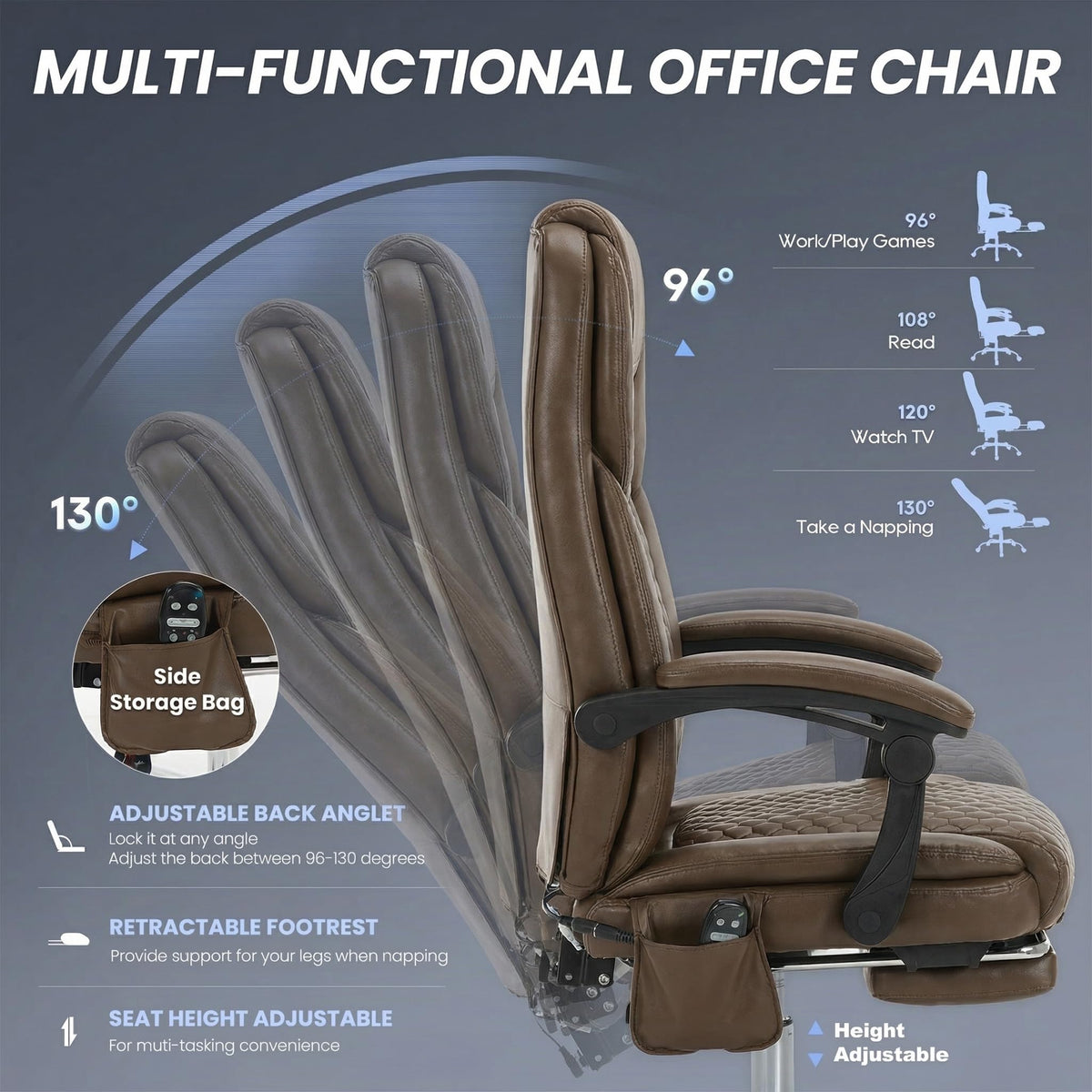 Brown Massage Office Chair with Heat and Footrest Y781141