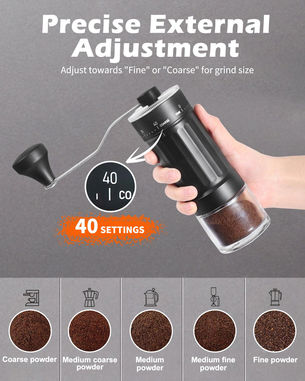 Manual Ceramics Burr Coffee Grinder with 40 Adjustable Settings J43785