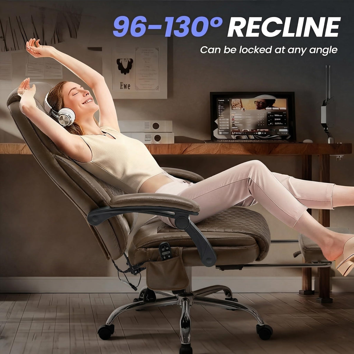 Brown Massage Office Chair with Heat and Footrest Y781141
