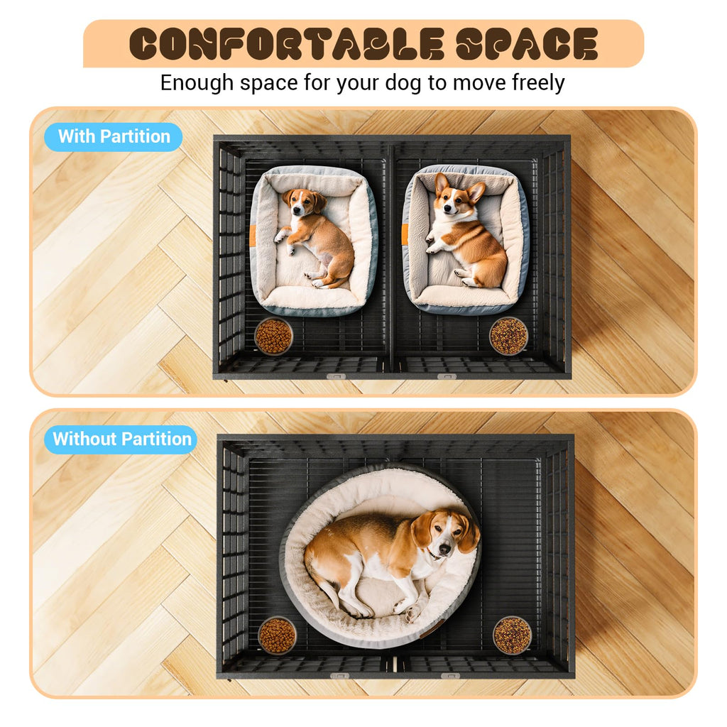 42 inch Heavy Duty Metal Dog Crate with Removable Tray and Wheels K897