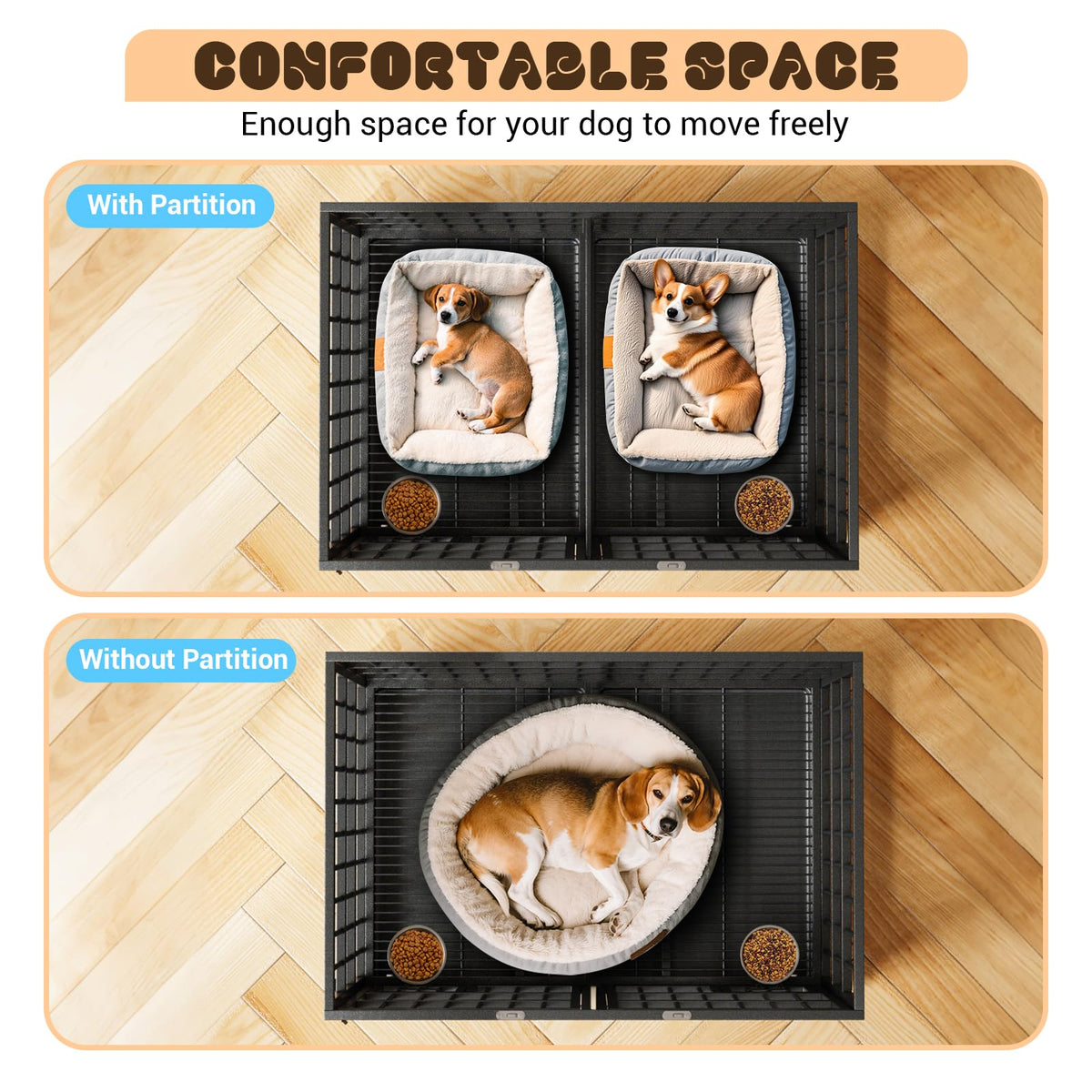 42 inch Heavy Duty Metal Dog Crate with Removable Tray and Wheels K897