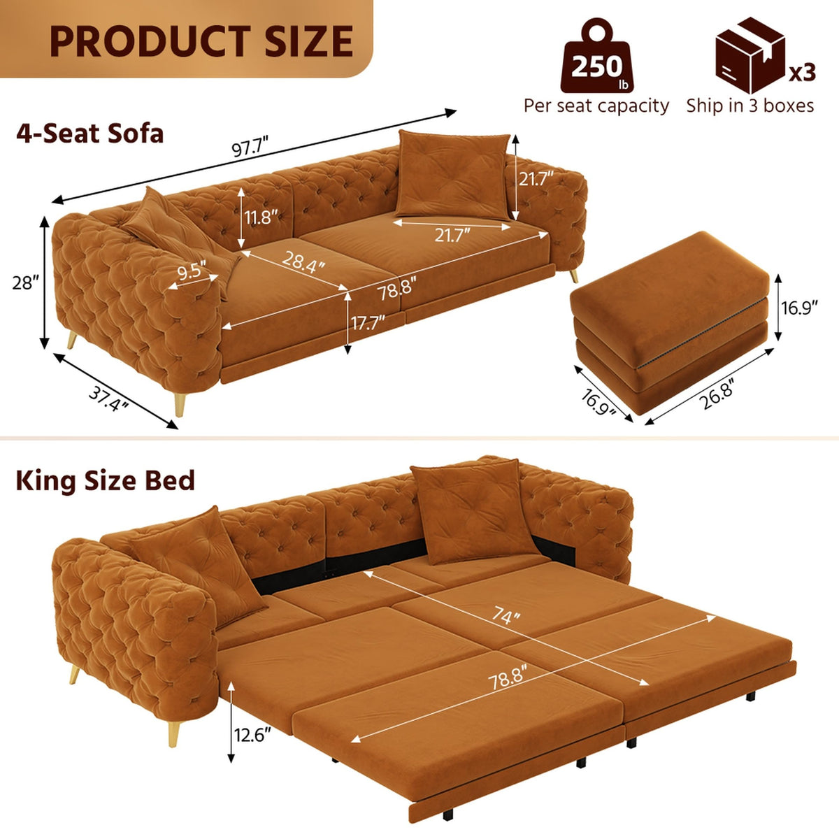 King Size 3 in 1 Pull Out Sofa Bed F75526