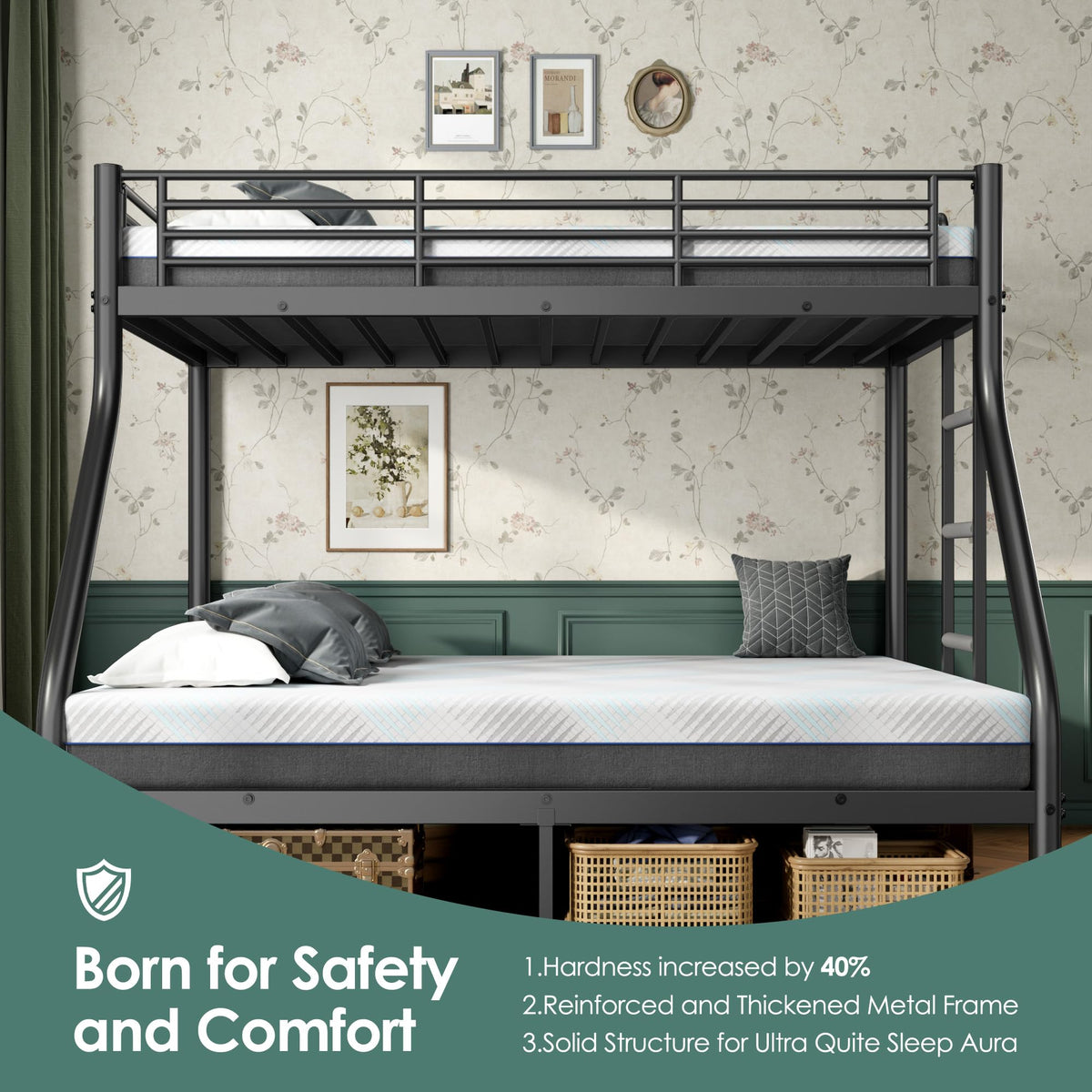 Twin XL Over Full Bunk Bed with Mattresses, Black N183686