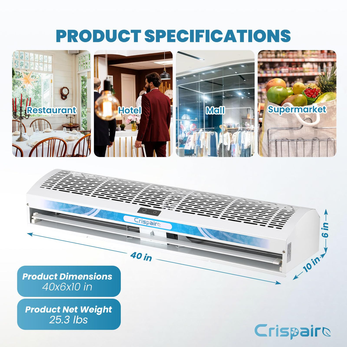 40-Inch Commercial Air Curtain, Dual Speed, Magnetic Door Switch, White K870738