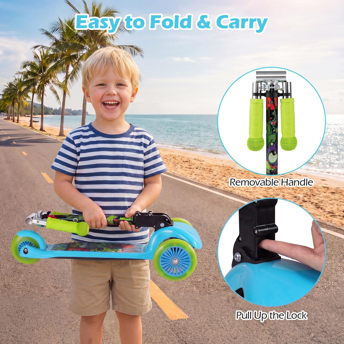 Kids 3-Wheel Kick Scooter with LED Front Wheels F9956