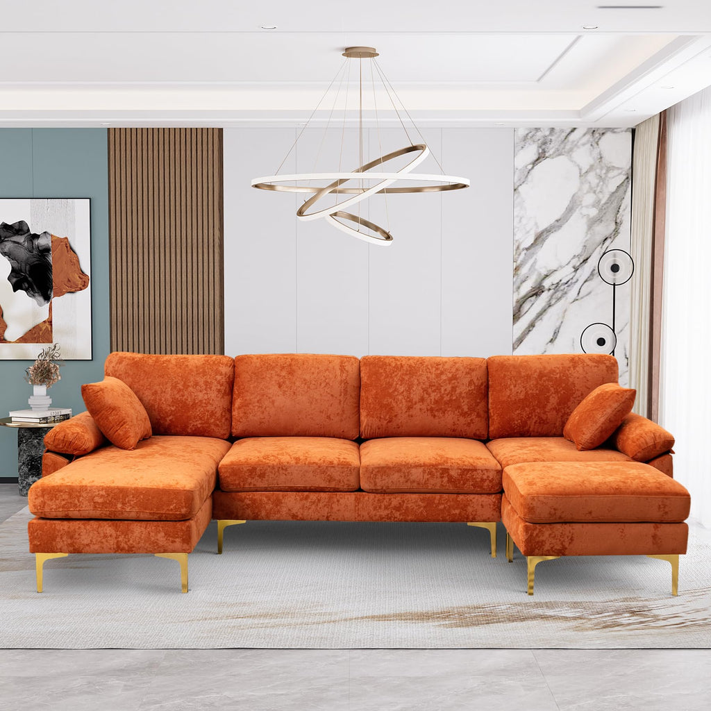 114" U-Shaped Velvet Sectional Couch with Ottoman L621