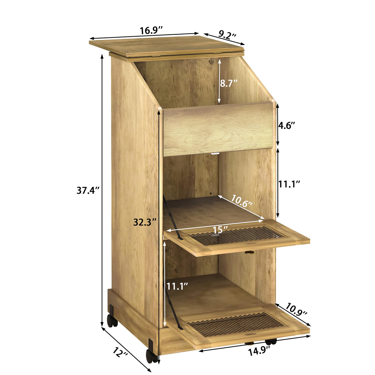 3 Tier Wooden Potato and Onion Storage Bin with Wheels V55497